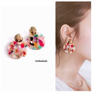 【No.527】 ハンドメイド ピアス 大人可愛い べっ甲 カラフル 上品 夏(ピアス)