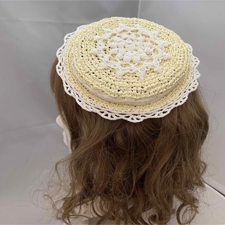 手編みヘッドドレス #2 ぷっくりレース 円形カンカン帽(帽子)
