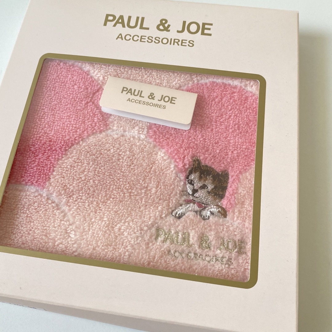 PAUL & JOE - ポール&ジョー タオルハンカチ ネコ刺繍 ピンク 箱付きの