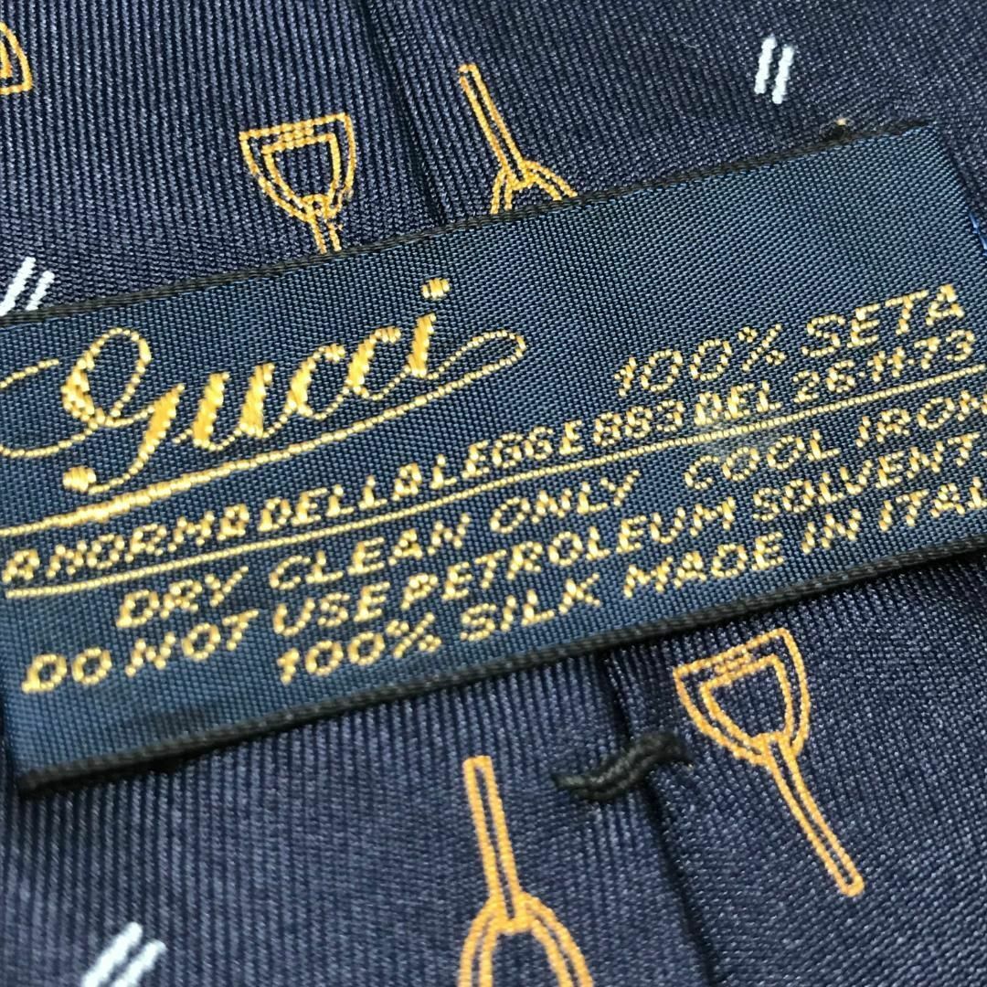 Gucci(グッチ)の美品 希少 ★ オールドグッチ★ ネクタイ  シルク 筆記体ロゴ ネイビー系 メンズのファッション小物(ネクタイ)の商品写真