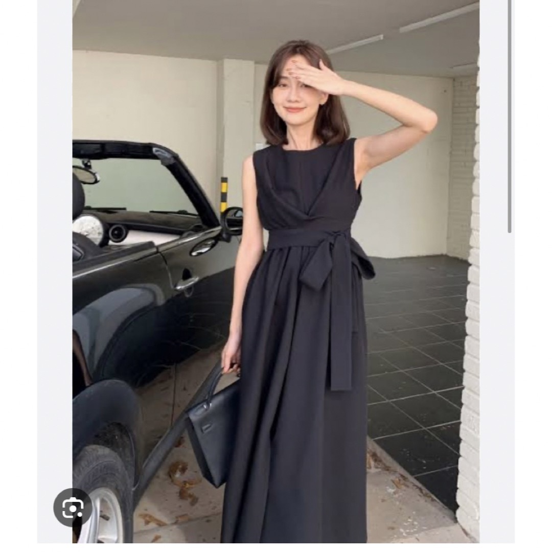 WAIST RIBBON FLARE DRESS（COLOR：BLACK）