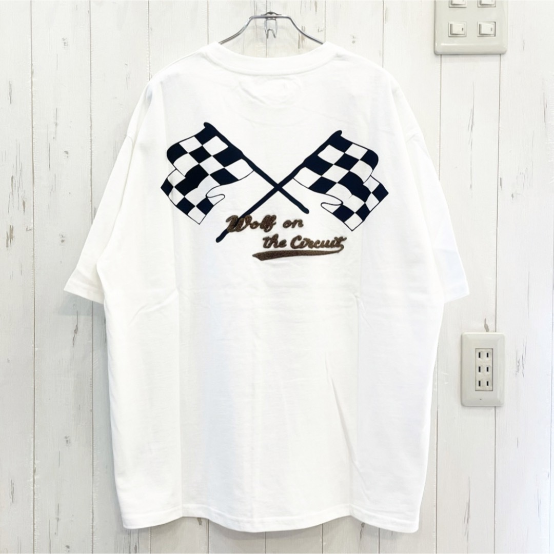 新品　ルーズシルエット　ウルフ刺繍　半袖Tシャツ　バックプリント　Lサイズメンズ