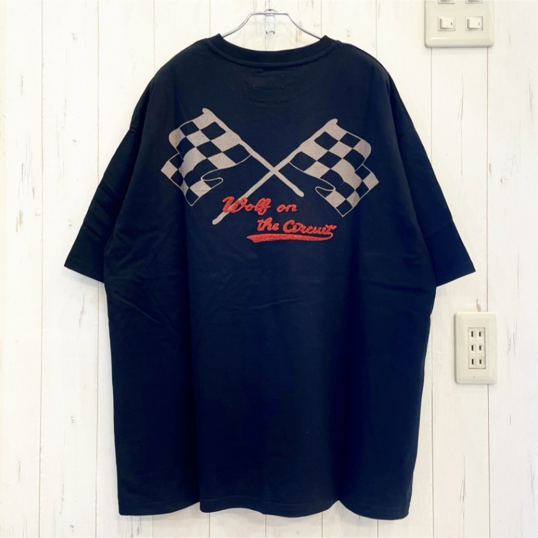 新品　ルーズシルエット　ウルフ刺繍　半袖Tシャツ　バックプリント　黒　MサイズTシャツ/カットソー(半袖/袖なし)