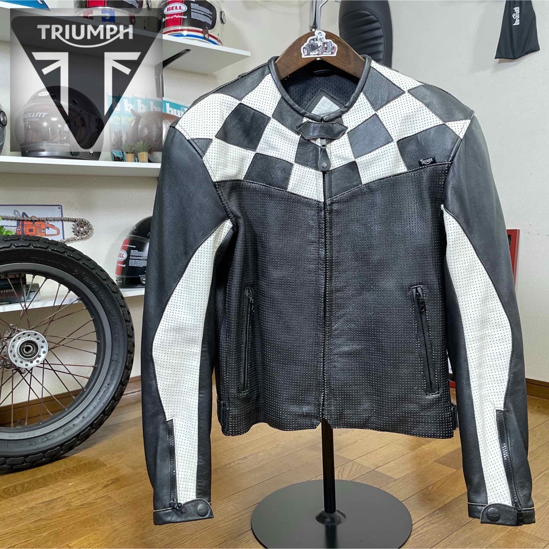 ☆TRIUMPH トライアンフ パンチングレザージャケット ブラック/52 ②牛革裏地