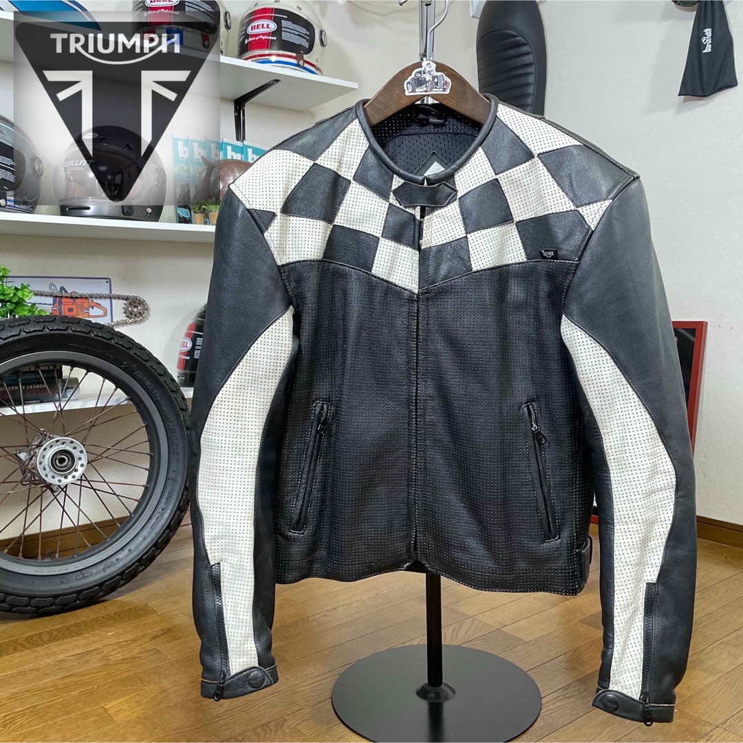 牛革裏地☆TRIUMPH トライアンフ パンチングレザージャケット ブラック/54