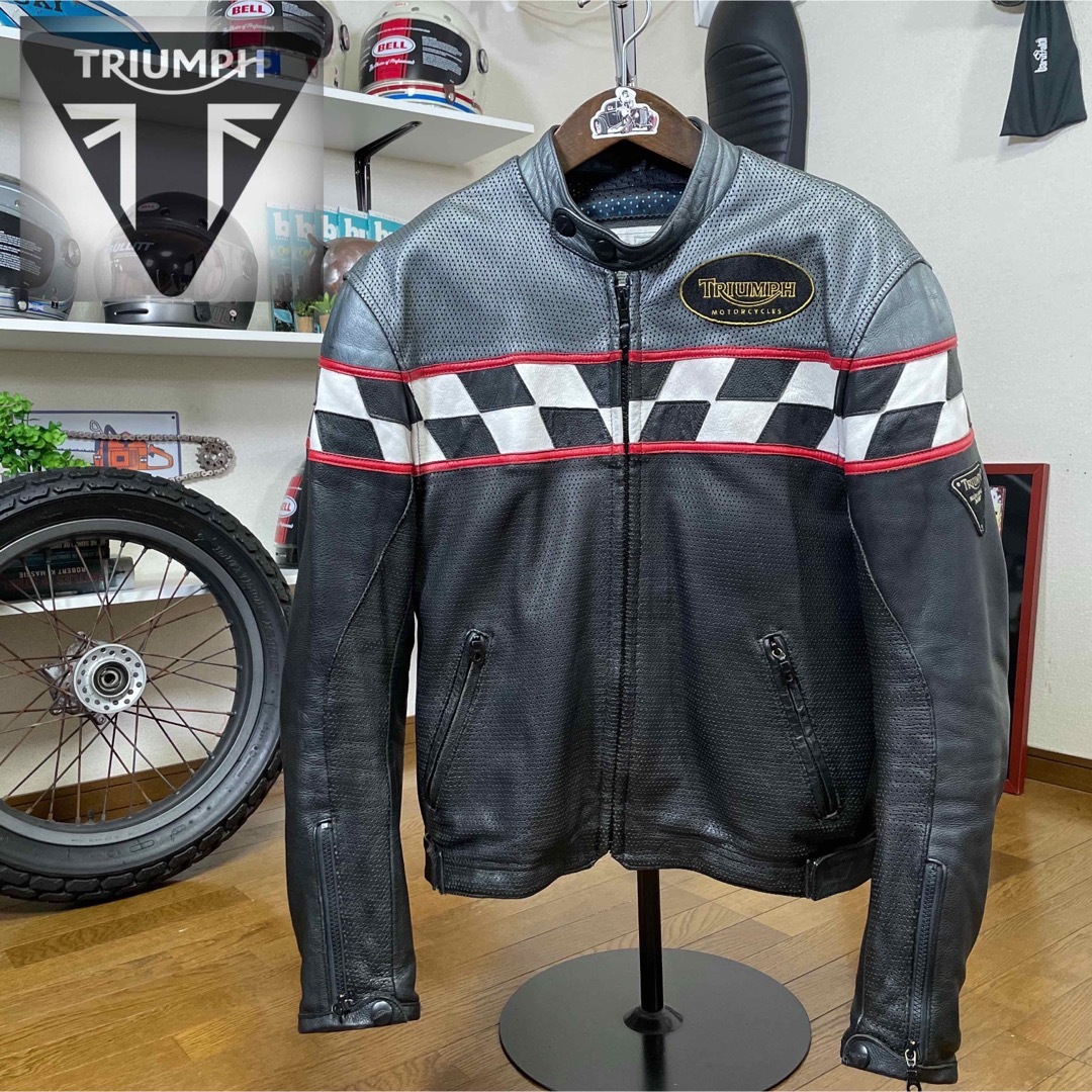 牛革裏地☆TRIUMPH トライアンフ パンチングレザージャケット ブラック/54