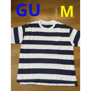 ジーユー(GU)のGU ジーユー　美品　Tシャツ　M ボーダー　ネイビー　紺色　白　半袖　おしゃれ(Tシャツ/カットソー(半袖/袖なし))