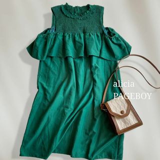 ページボーイ(PAGEBOY)の【極美品♡】　アリシアページボーイ　オープンショルダー肩出しワンピース　グリーン(ひざ丈ワンピース)