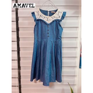 アマベル(Amavel)の【美品♡】Amavel ワンピース　ジャンパースカート　デニム　レース(ひざ丈ワンピース)