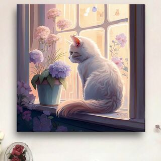 【猫と花】　クロスステッチ 刺繍キット 図案印刷 初心者 壁アート 手芸 DIY(生地/糸)