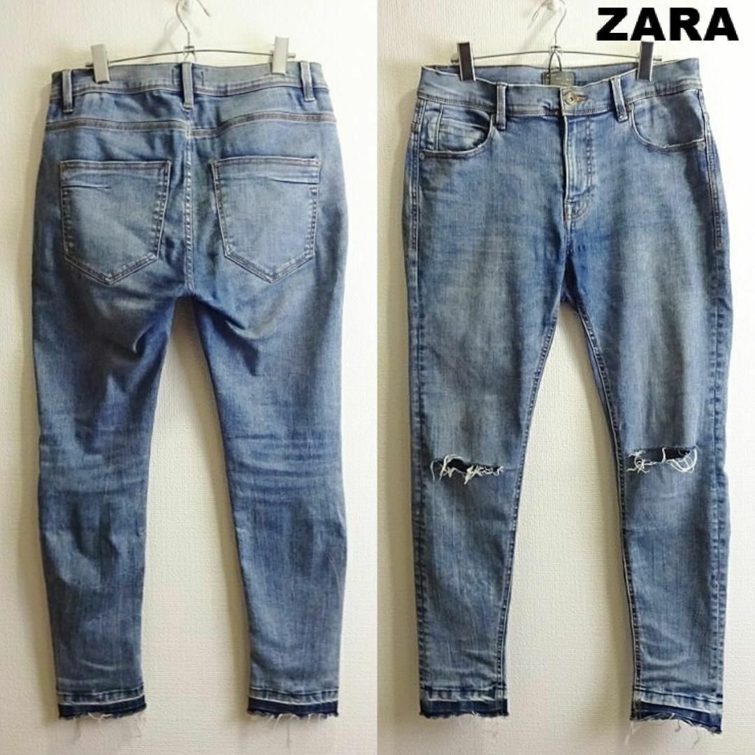 zara man ストレッチ クラッシュ加工 スキニーデニムパンツ　US32