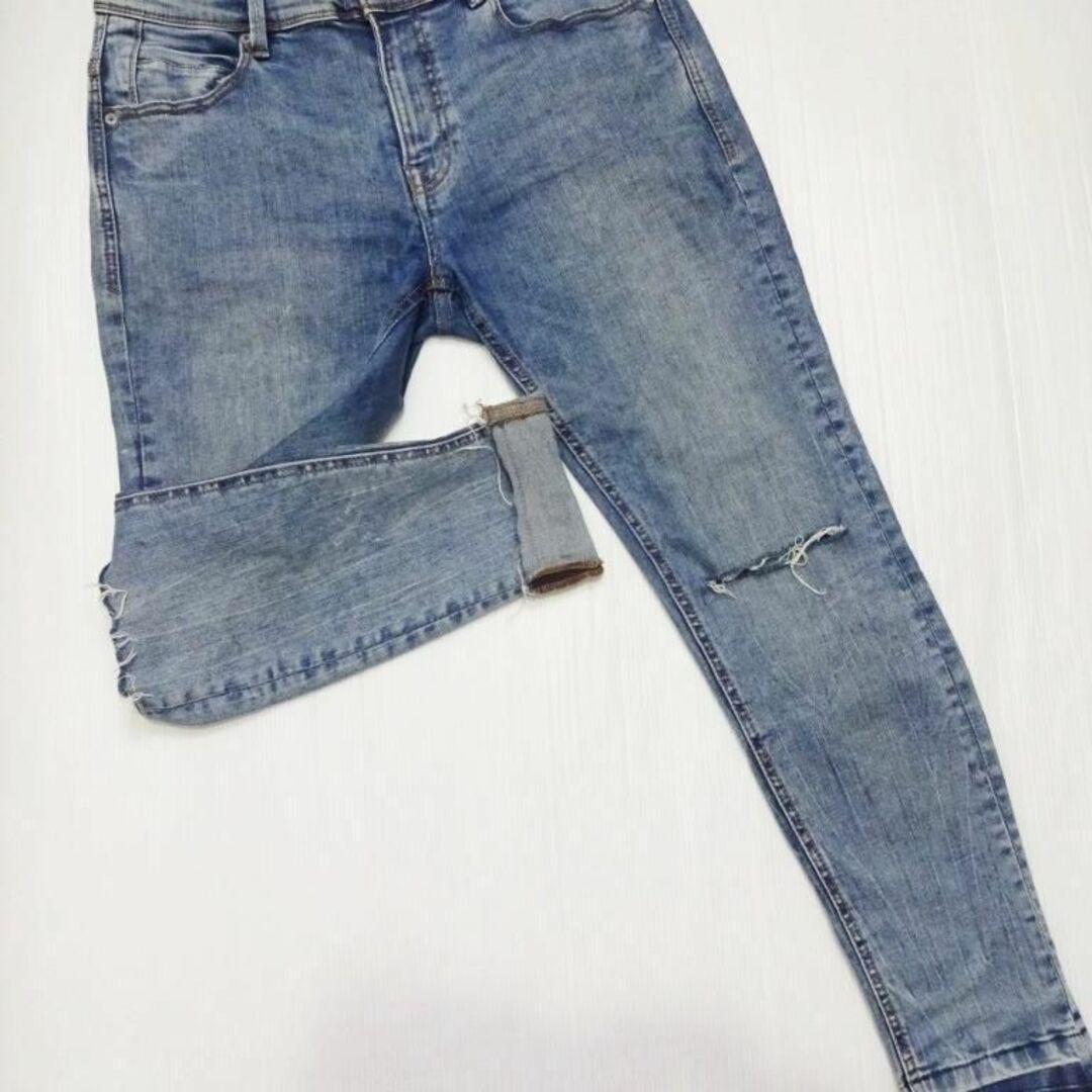 希少ザラZARAメンズ クラッシュスキニーデニムパンツブリーチストレッチパンツ
