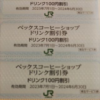 ジェイアール(JR)のＪＲ東日本優待券のベックスコーヒー100円割引券30枚400円(フード/ドリンク券)