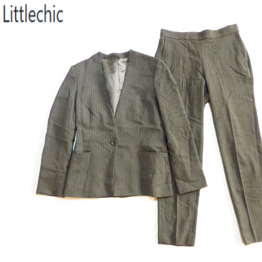 littlechic リトルチック ノーカラー グレー スーツ セットアップ