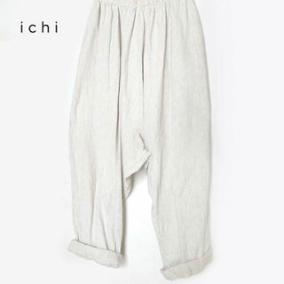 新品 ichi✨イチ リネンコットン ストライプ サルエルパンツ イージーパンツサルエルパンツ