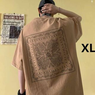 メンズ　ビッグシルエット　ペイズリー　半袖　Tシャツ　ストリート　ベージュ　XL(Tシャツ/カットソー(半袖/袖なし))