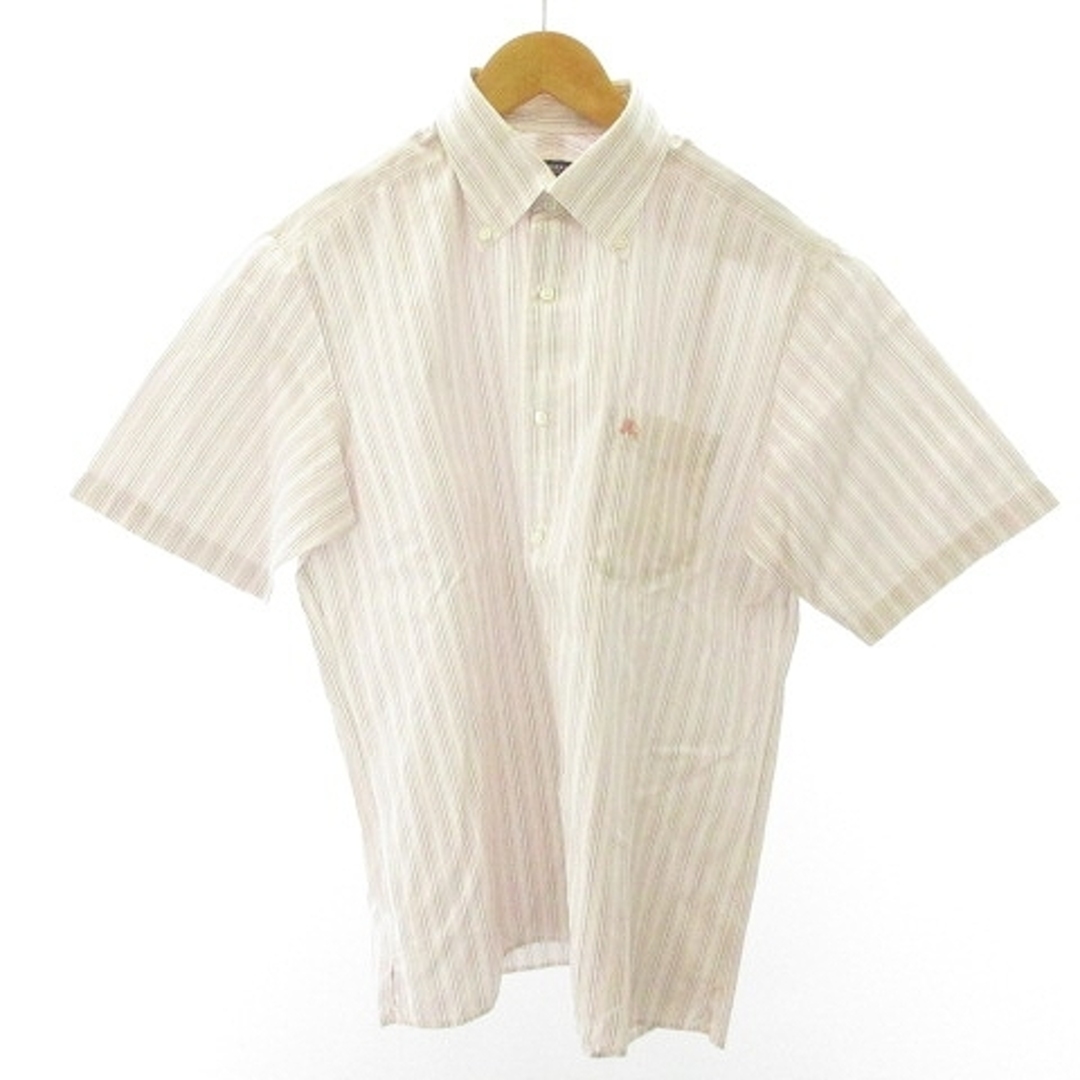 バーバリー ロンドン ストライプシャツ 半袖 ホースロゴ 白 ピンク 39 約M