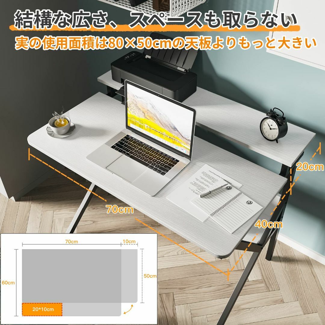 【色: ホワイト】KKL 机 pcデスク パソコンデスク コンパクト モニター台