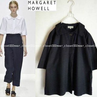 マーガレットハウエル(MARGARET HOWELL)の2018 美品マーガレットハウエル☆ストレートカラー コットンシャツ1 ネイビー(シャツ/ブラウス(半袖/袖なし))