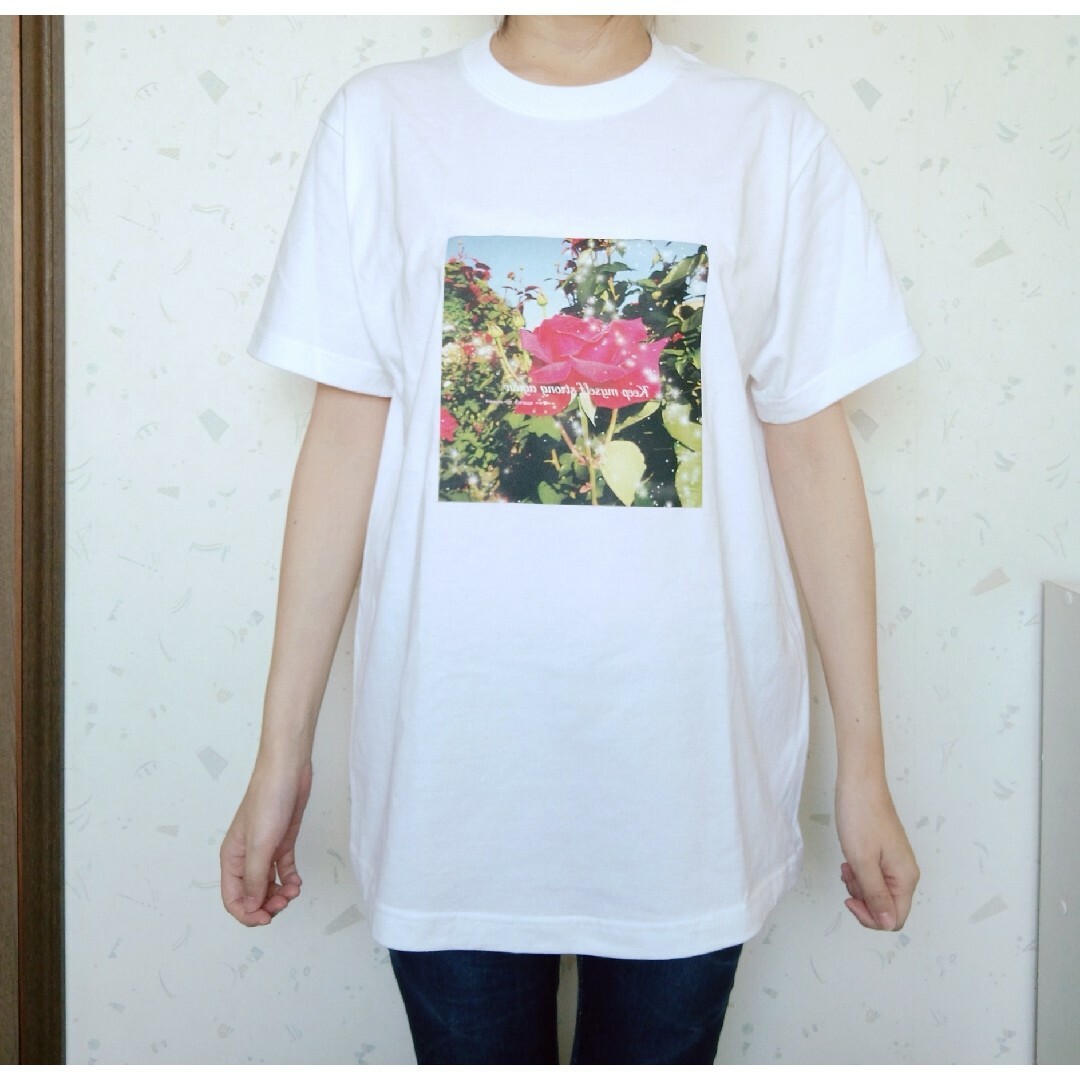 白Tシャツ プリント レディース 薔薇 花 トップス Tシャツ  キレカジ 半袖