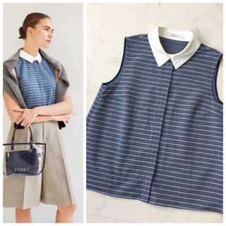 フォクシー(FOXEY)の新作美品　FOXEY フォクシー  白襟　シャツ　ブラウス(シャツ/ブラウス(半袖/袖なし))