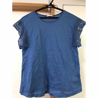 ジーユー(GU)のGU レディース　Tシャツ　ブルー　S 袖レース(Tシャツ/カットソー(半袖/袖なし))