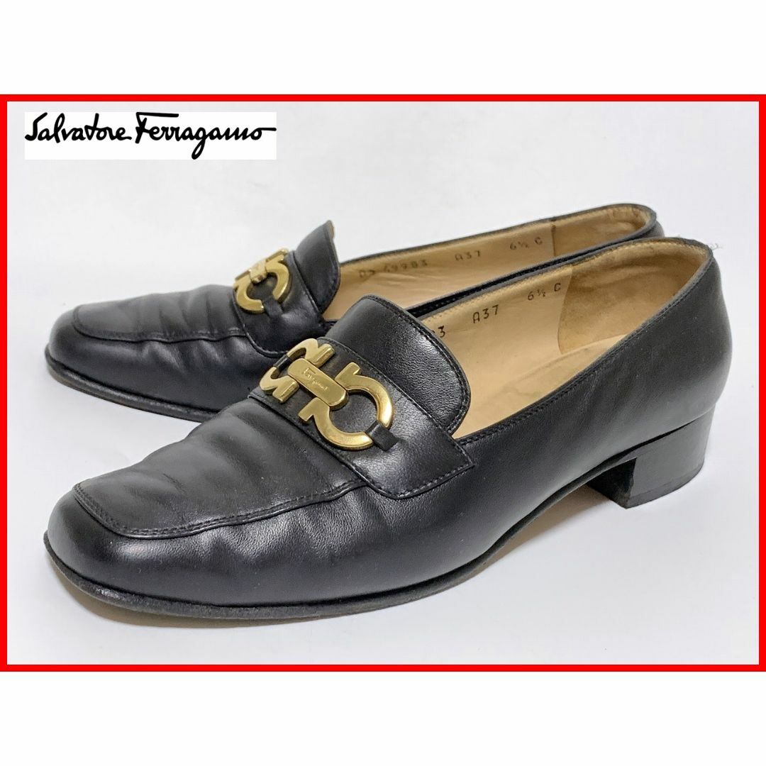 Salvatore Ferragamo(サルヴァトーレフェラガモ)のフェラガモ 6.5≒23.5cm パンプス ローファー 黒 D2 レディースの靴/シューズ(ハイヒール/パンプス)の商品写真