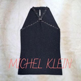 ミッシェルクラン(MICHEL KLEIN)の【美品】ビジュー付きホルターネック★サイズ38★MICHEL KLEIN(Tシャツ(半袖/袖なし))