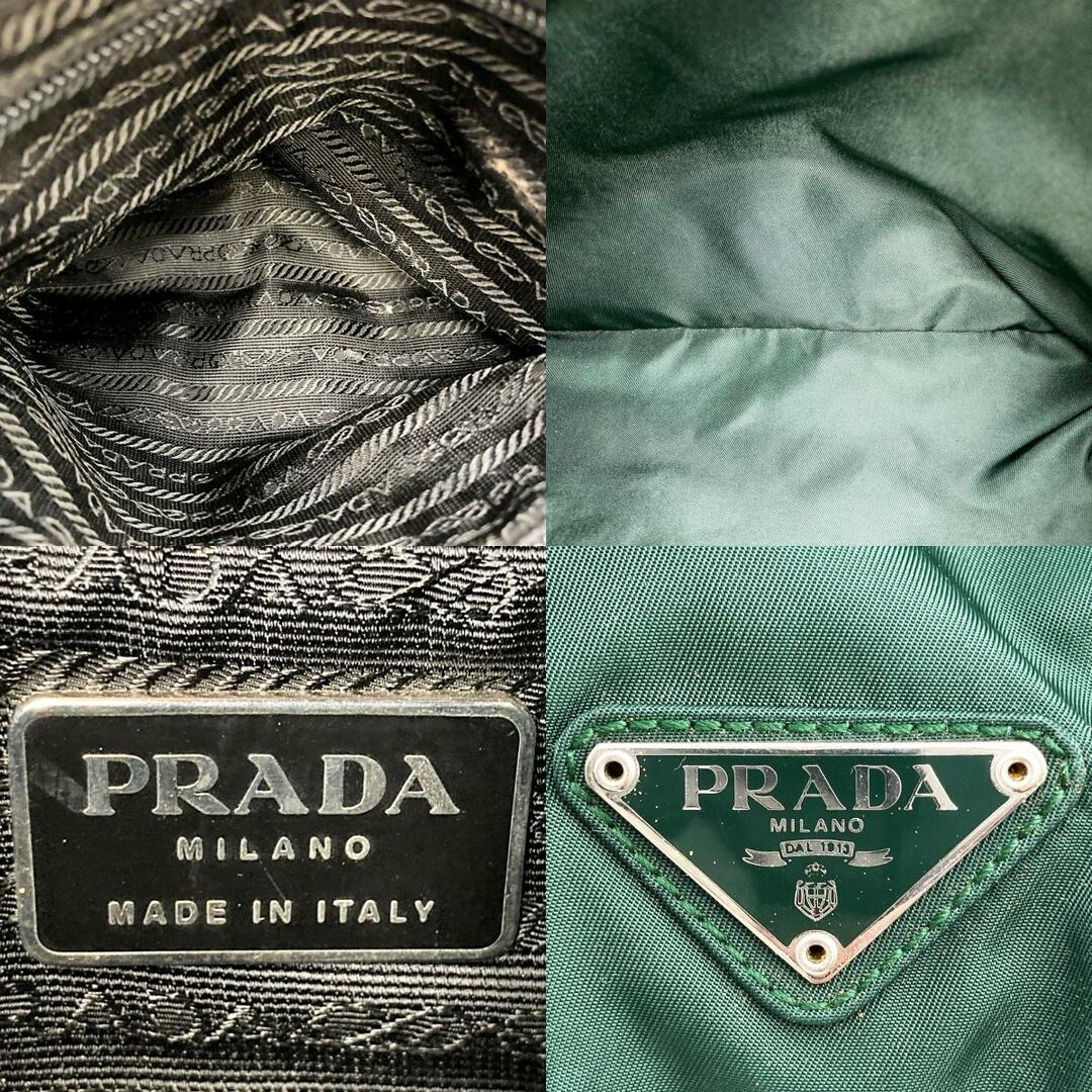 プラダPRADA トートバッグ ロゴプレート 台形ベージュ グリーン-