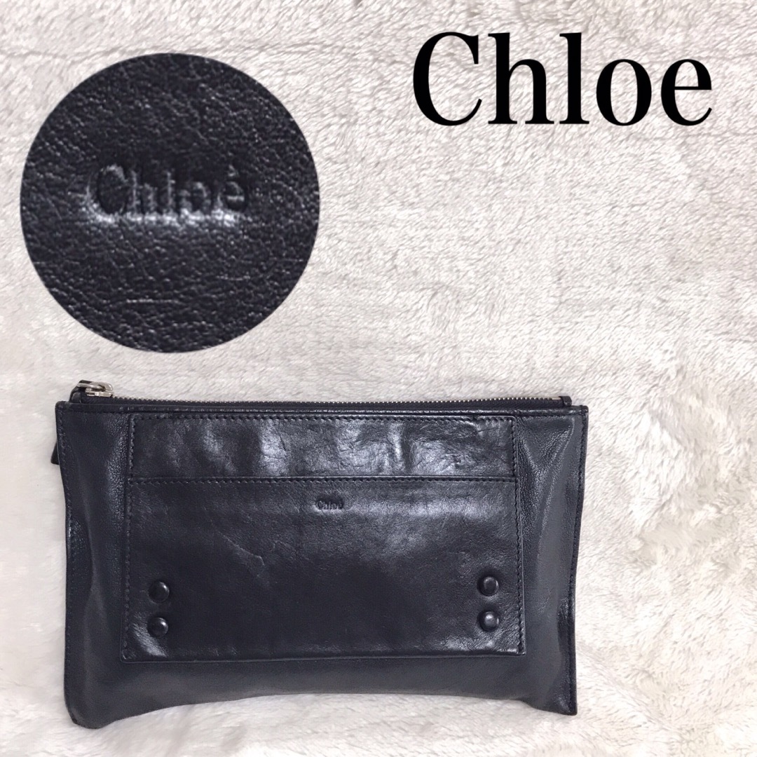 美品 CHLOE クロエ オールレザー クラッチバッグ セカンドバッグ ロゴ