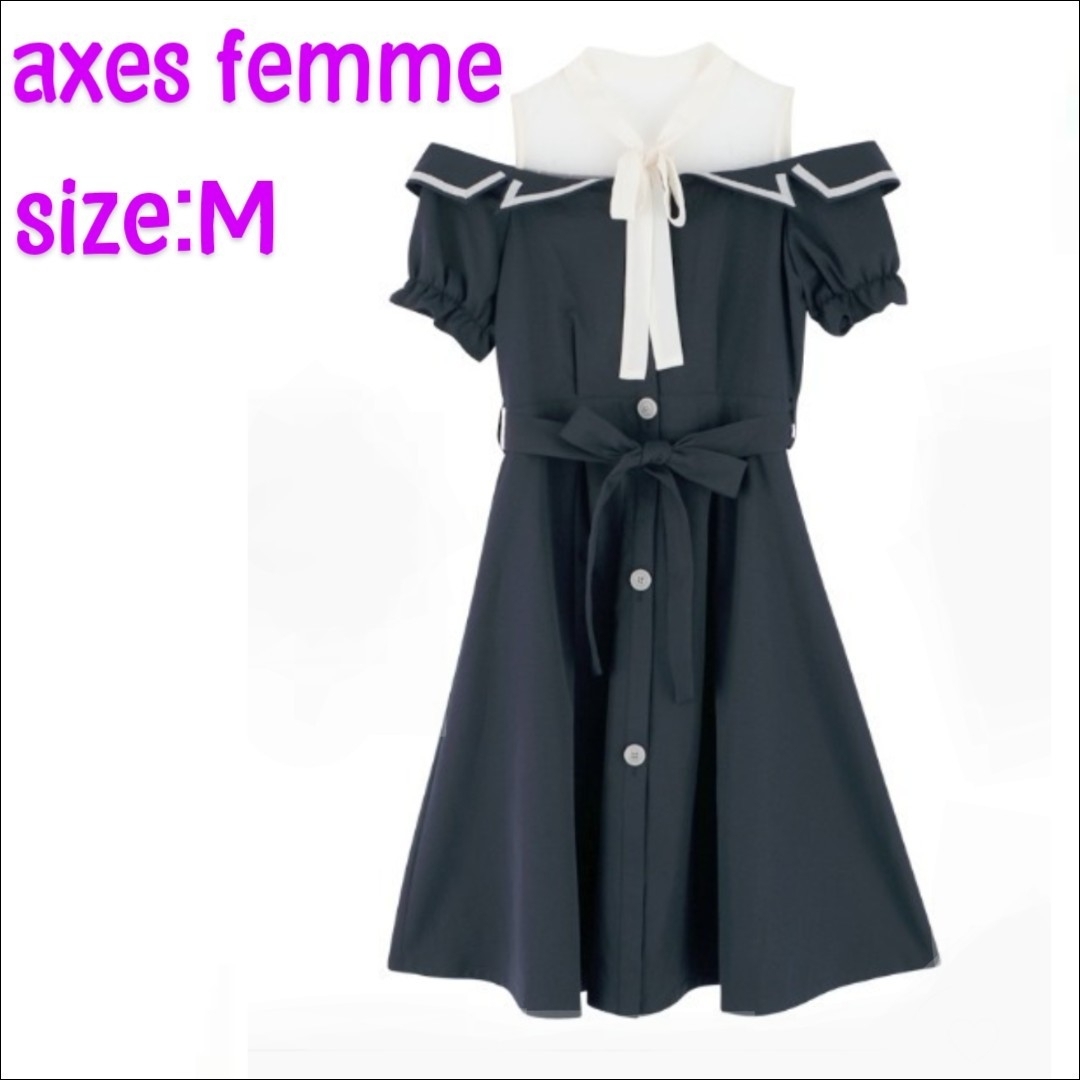 axes femme(アクシーズファム)のアクシーズファム 肩開きトレンチ ワンピース ワンピ ネイビー 紺色 レディースのワンピース(ひざ丈ワンピース)の商品写真