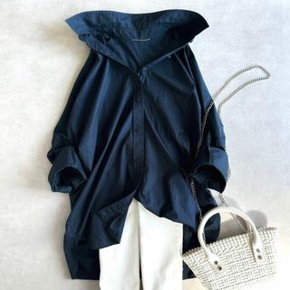 ドゥーズィエムクラス(DEUXIEME CLASSE)の美品▲Deuxieme classe /ドロップショルダーシャツ▲ネイビー 紺(シャツ/ブラウス(長袖/七分))