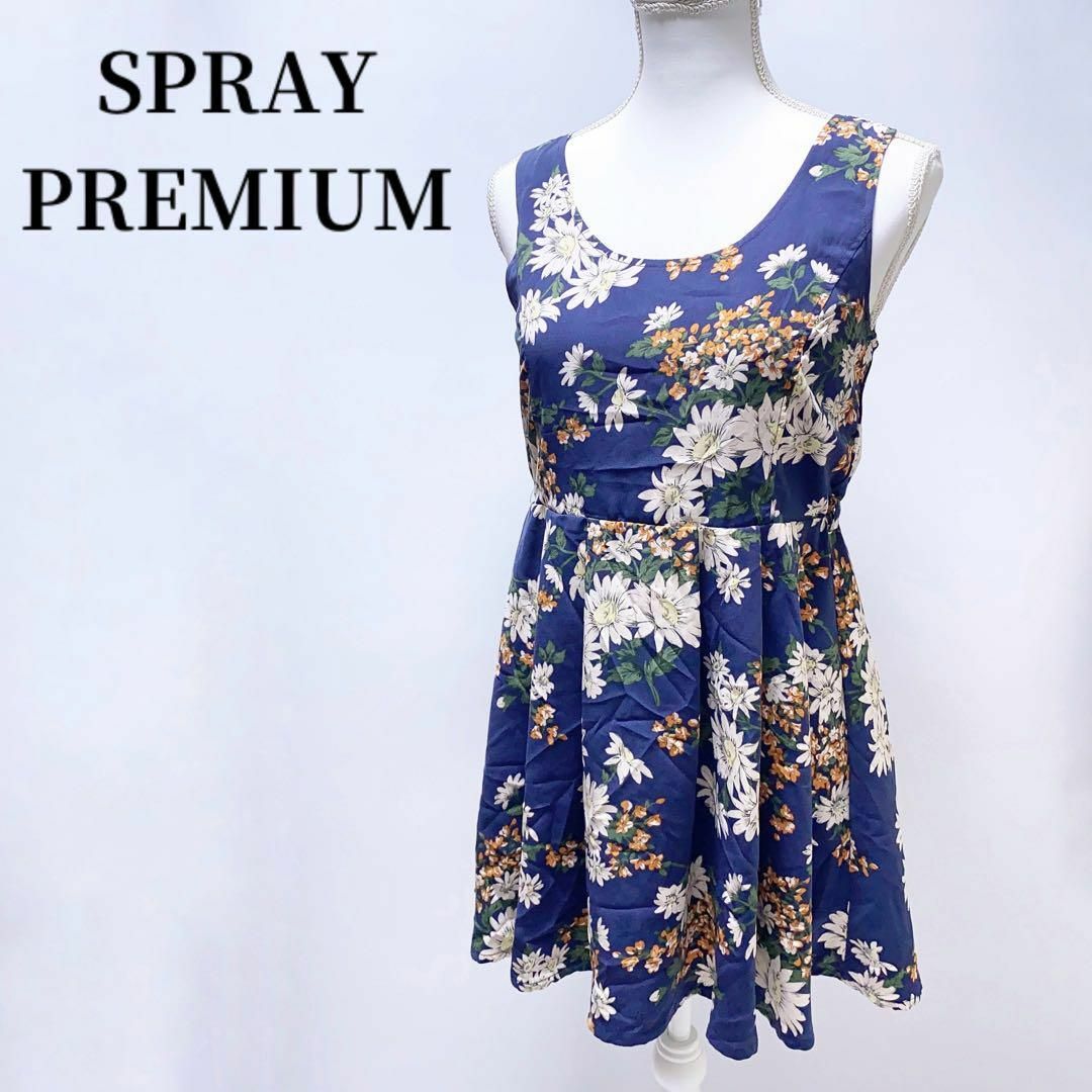 SPRAY PREMIUMスプレイプレミアムノースリ花柄ワンピースミニスカート紺 レディースのワンピース(ミニワンピース)の商品写真