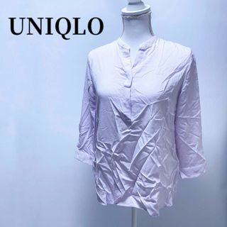 ユニクロ(UNIQLO)のUNIQLOユニクロVネックブラウスシャツノーカラーパープルピンクM(シャツ/ブラウス(長袖/七分))