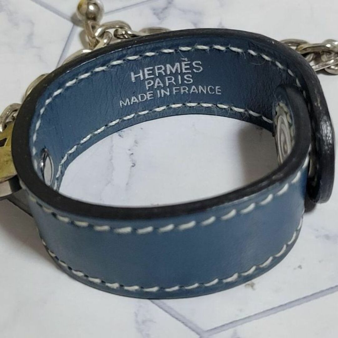 Hermes - HERMES かっこいい ブルー×シルバー ロゴ ベルト