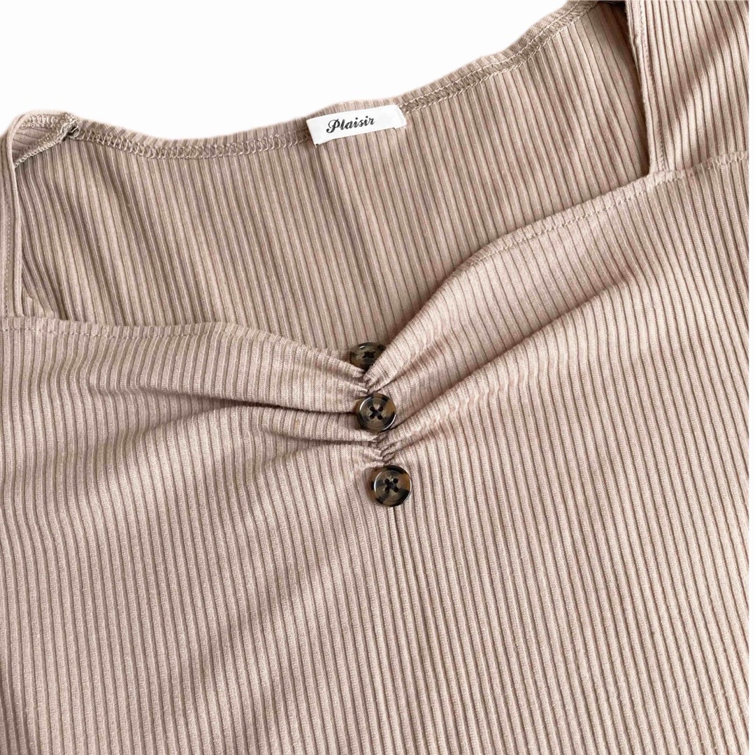 大きいサイズレディースパレモバリジェイハートネックリブTシャツ長袖モカ茶3L レディースのトップス(Tシャツ(長袖/七分))の商品写真