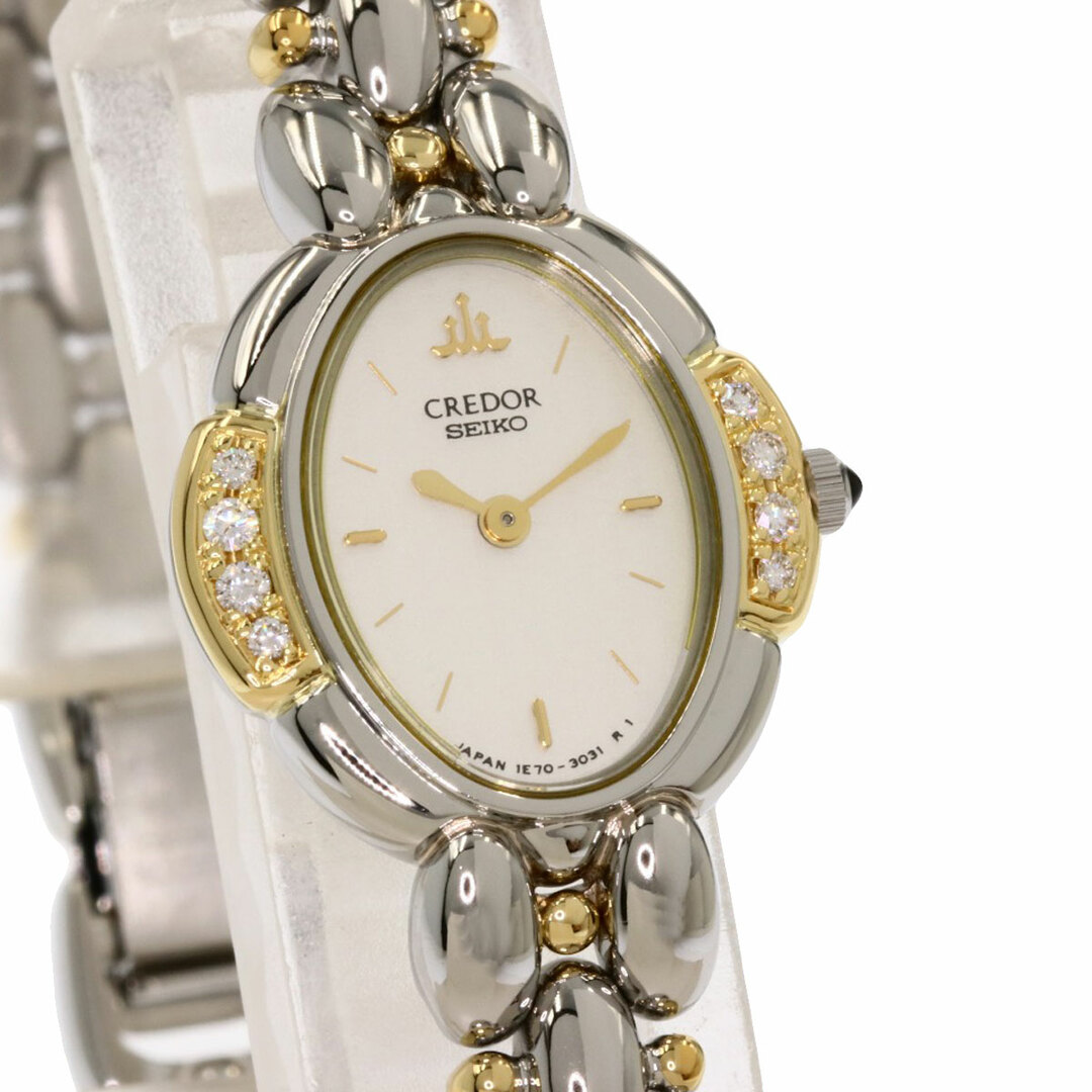 SEIKO 1E70-3040 クレドール ベゼル 8P ダイヤモンド 腕時計 SS SSxK18YG レディース
