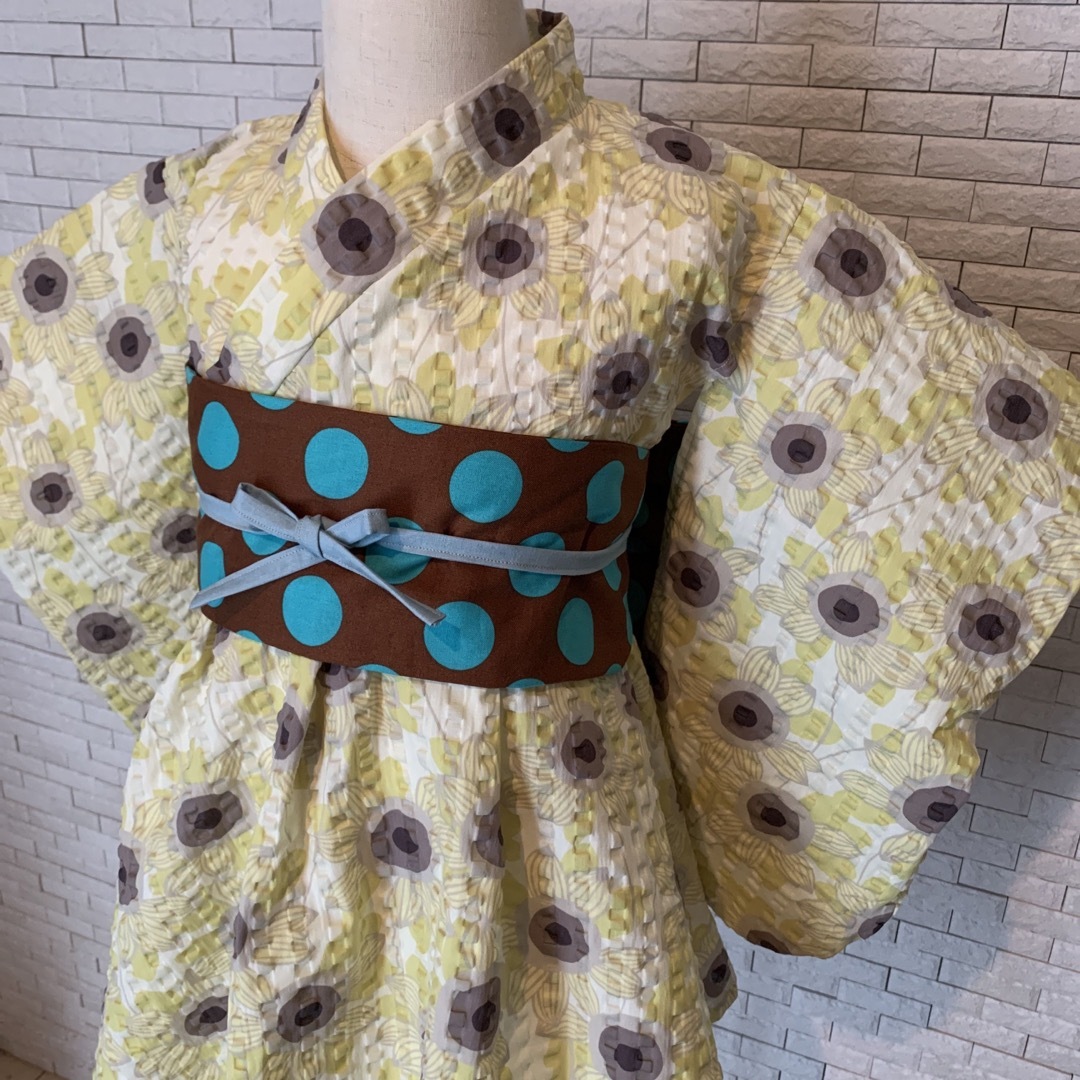 1点のみ🌻　ハンドメイド　ふれあ浴衣　110 No.34 ひまわりイエロー キッズ/ベビー/マタニティのキッズ服女の子用(90cm~)(甚平/浴衣)の商品写真