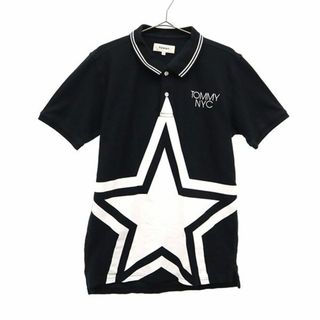 トミー(TOMMY)のトミー プリント 半袖 ポロシャツ M ブラック系 TOMMY 鹿の子地 ロゴ刺繍 メンズ 【中古】  【230804】(ポロシャツ)