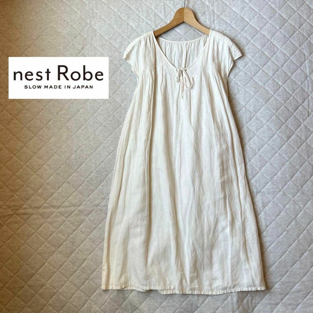 nest Robe ネストローブ リネン　フレンチスリーブ　ロングワンピース