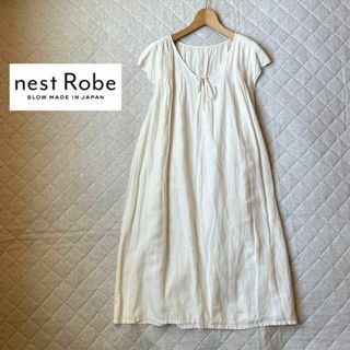 ネストローブ(nest Robe)のネストローブ✨フレンチスリーブ  コットンリネンドレス  タックワンピース(ひざ丈ワンピース)