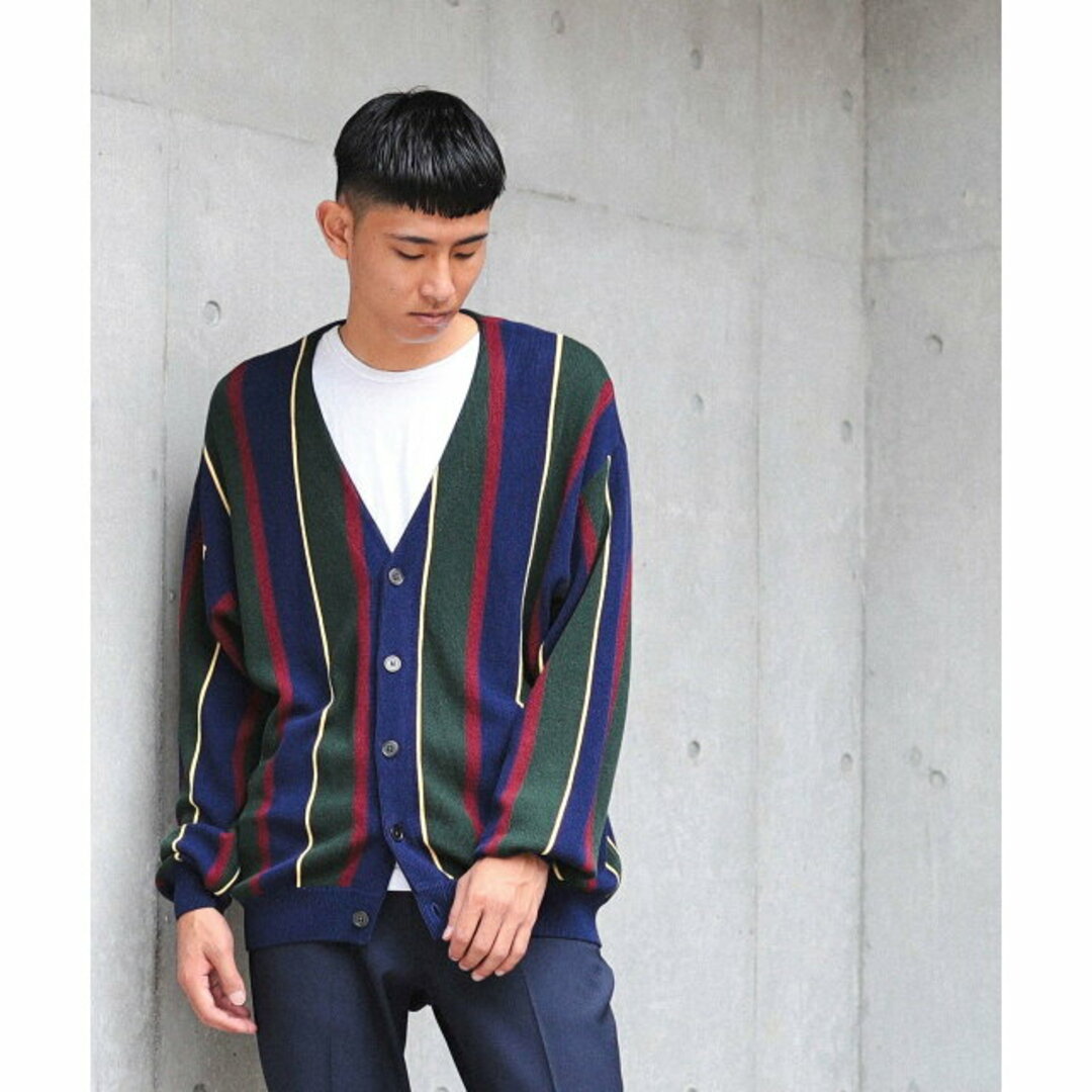 【NAVY】BEAMS / 9ゲージ マルチストライプ ニットカーディガン