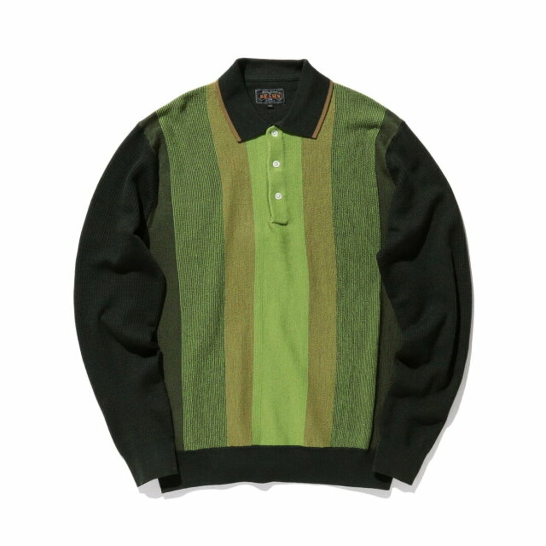 【GREEN】BEAMS PLUS / ストライプ ニット ポロシャツ