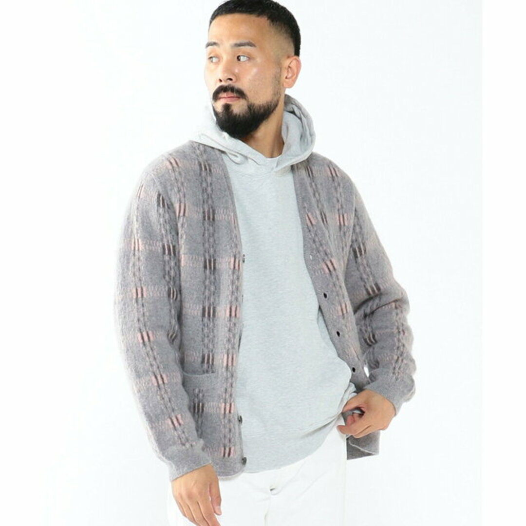 BEAMS(ビームス)の【GREY】BEAMS PLUS / 9ゲージ モヘヤ ジャカード チェック カーディガン その他のその他(その他)の商品写真