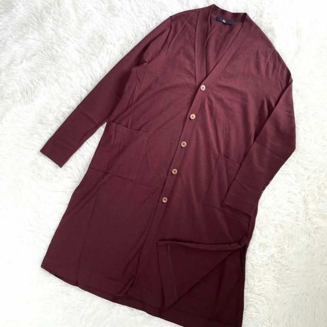 ◎極美品◎『45rpm』ロング カーディガン サイドスリット ウール ボルドー