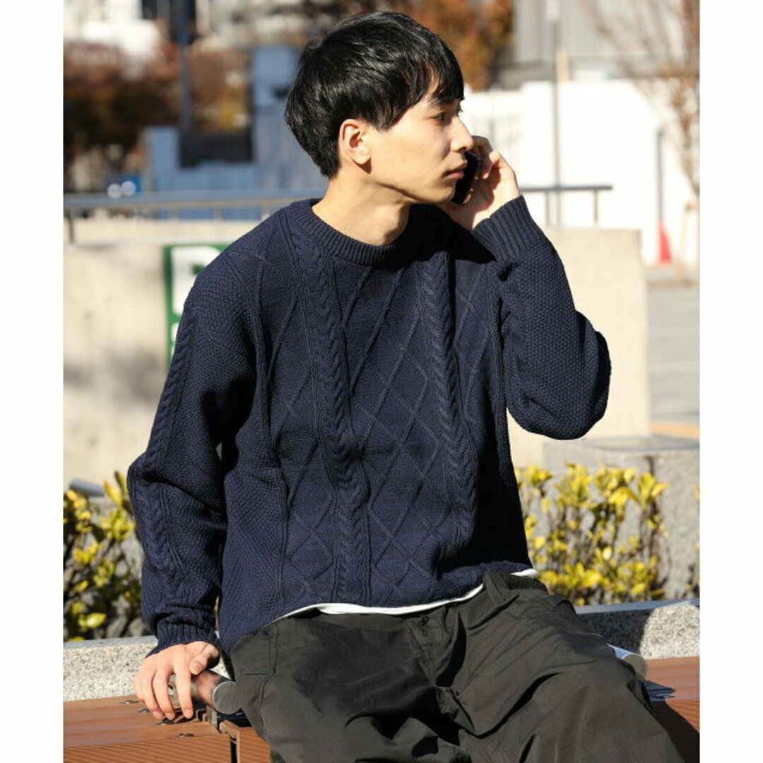 BEAMS(ビームス)の【NAVY】BEAMS HEART / アラン柄 プルオーバー ニット(Tシャツセット) メンズのトップス(ニット/セーター)の商品写真