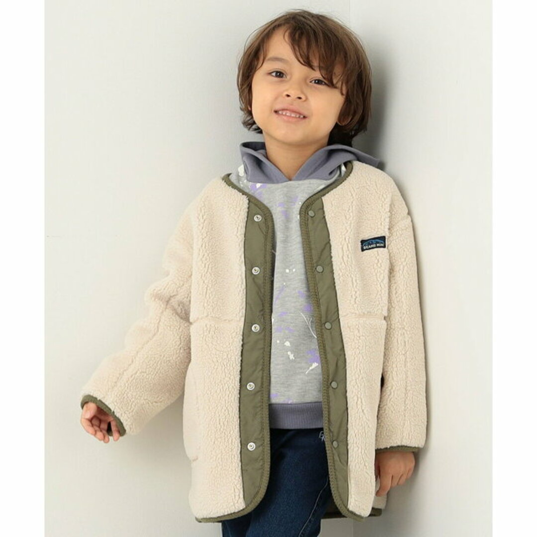 【IVORY×OLIVE】【90】BEAMS mini / ボアキルト リバーシブル ノーカラーコート(90~150cm)