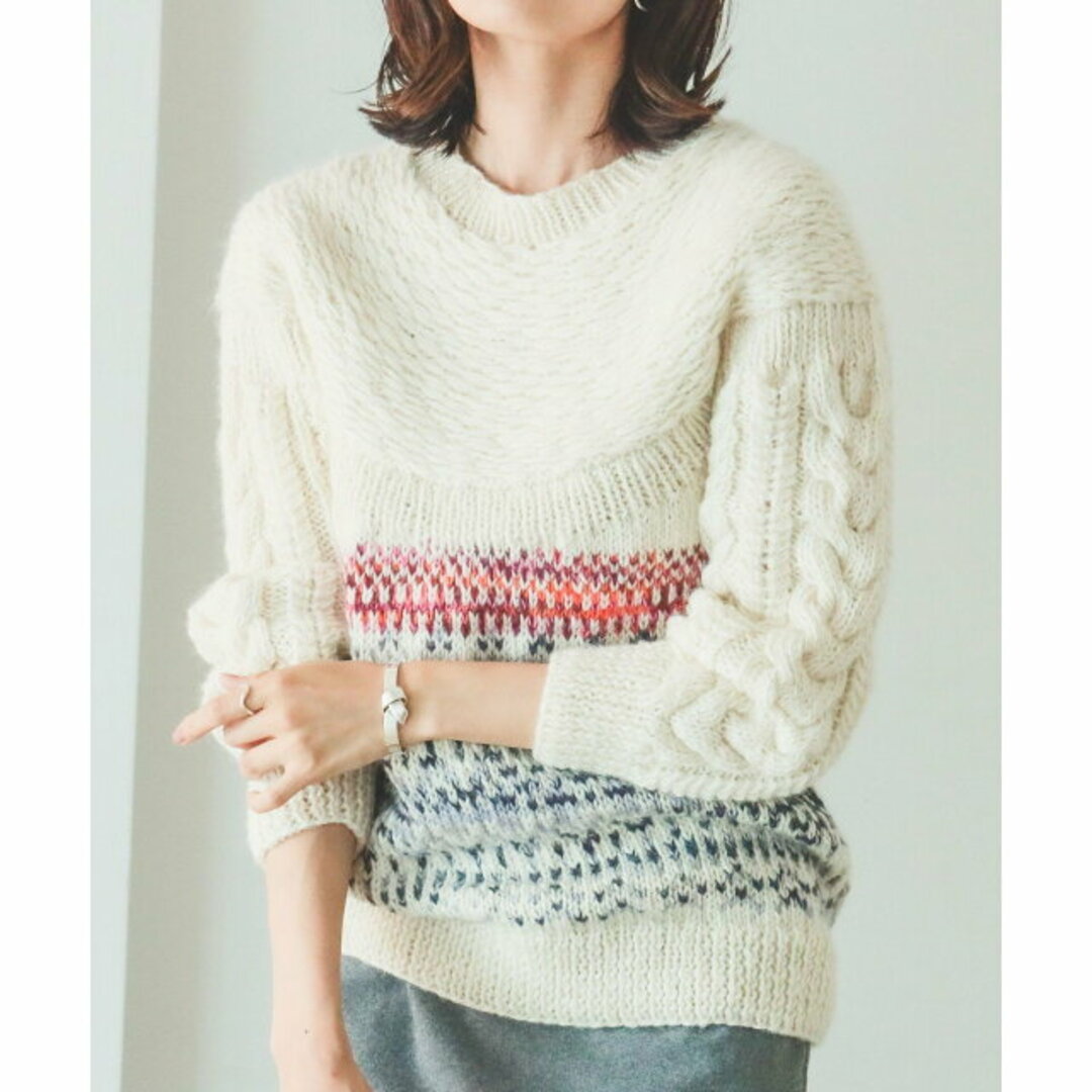 【IVORY】NEPALHANDKNIT * B:MING by BEAMS / 別注 ライン プルオーバー