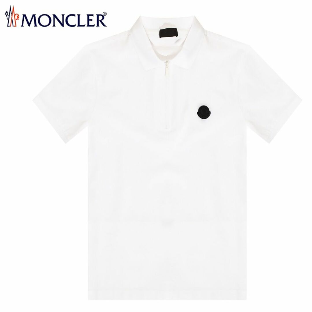 90 MONCLER ホワイト ロゴワッペン ポロシャツ 半袖 size L約690センチ袖丈