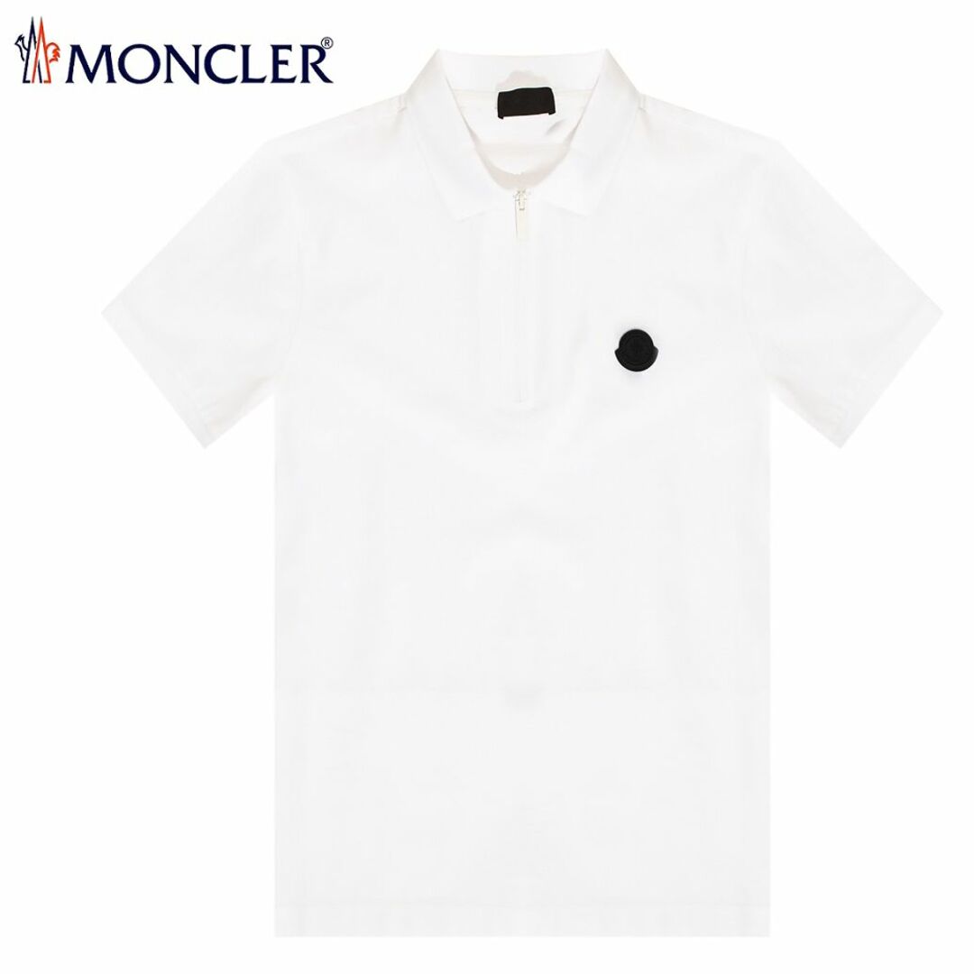 MONCLER - 90 MONCLER ホワイト ロゴワッペン ポロシャツ 半袖 size L